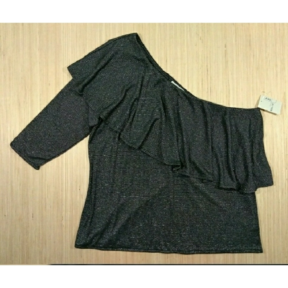 Belle Sky sparkle ruffle one shoulder top sz XXL